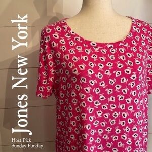 Jones New York Signature, XL, Pink, Black and White, Tunic-Length Tee